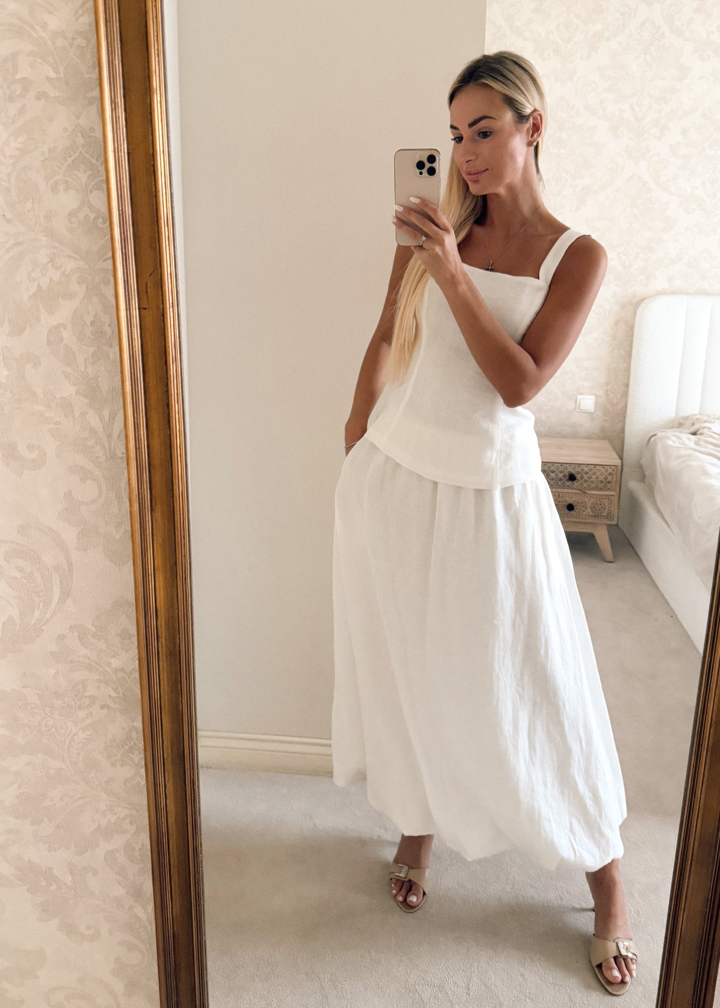 ODILE Linen Bubble Maxi Skirt